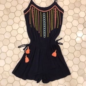 lilly pulitzer navy romper with tassels
